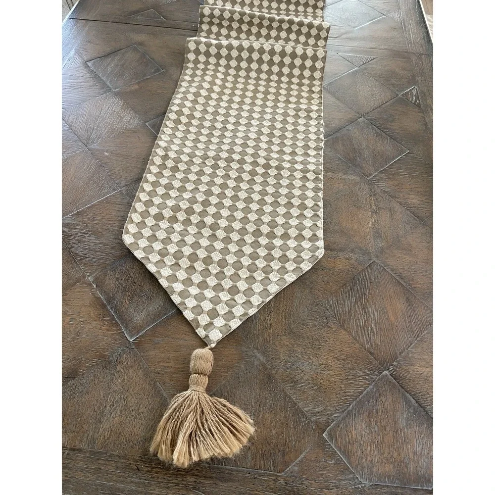 Pier One Farmhouse Boho Table Runner Cream & Beige Table Runner 13x70
